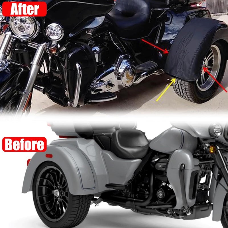 VPZMT PU Leather Flame Rear Trike Fender Bra for Harley Tri Glide Ultra Classic FLHTCUTG 2009-2025, Street Glide Trike FLHXXX 2010-2011 (Black) - Image 2